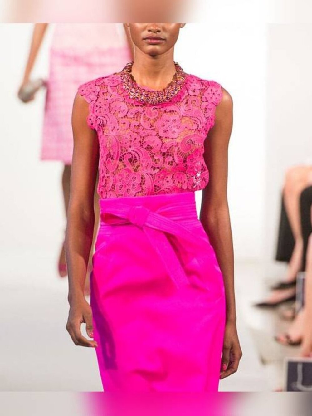Oscar de la Renta SS13 Runway Pink Cotton Crochet-Lace Top